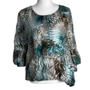 Bryn Walker Italian Linen Boxy 3/4 Sleeve Top Asymmetrical Size S Lagenlook